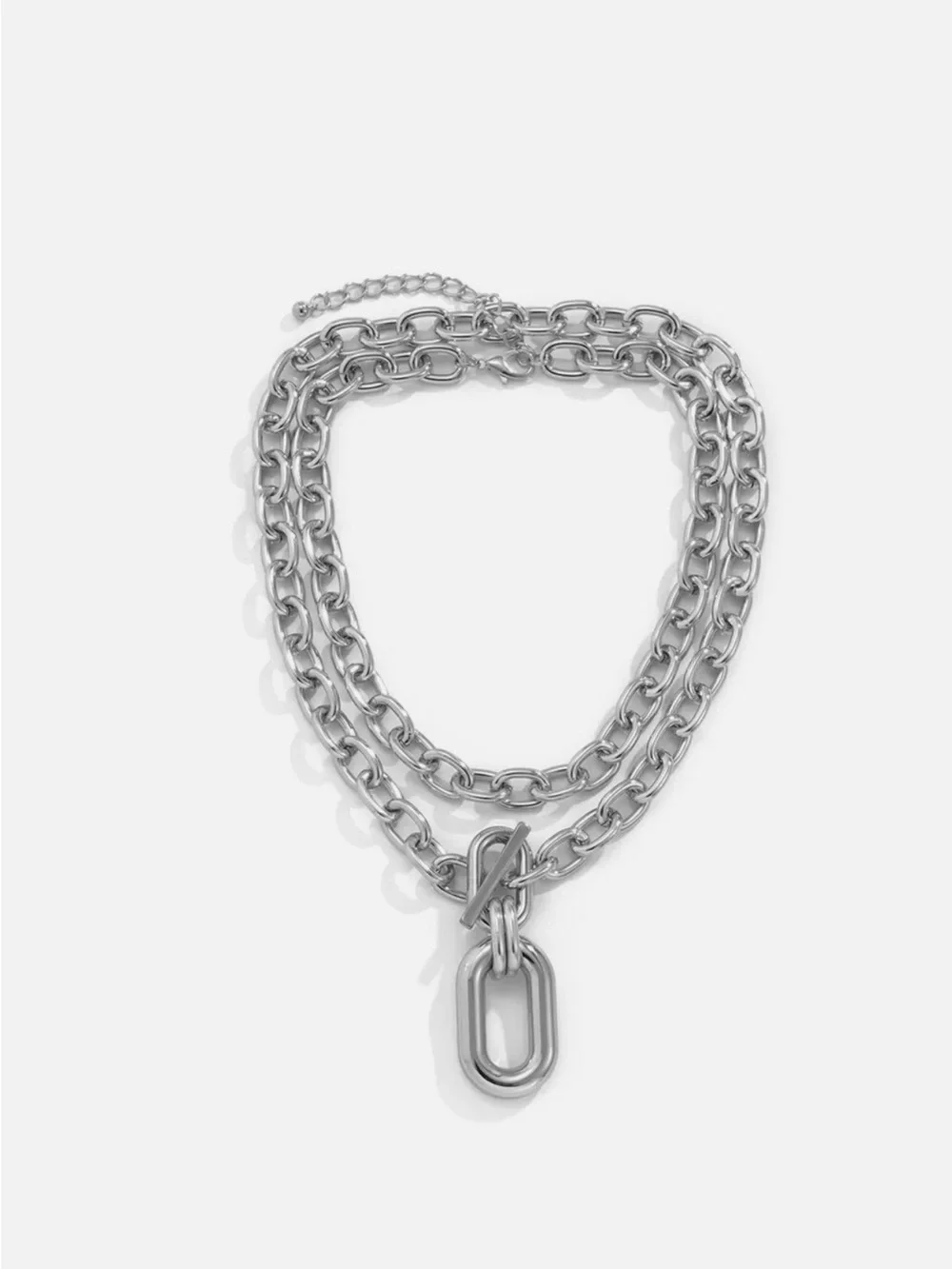 Silver Chunky Link Pendant Necklace - Women Jewelry